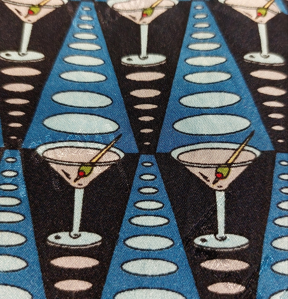 Vintage Nicole Miller Silk Blue and Black Martini Glass Patterned Scarf EUC - Picture 8 of 8